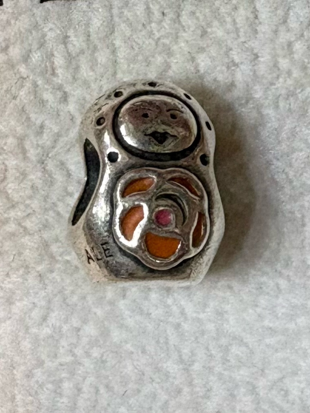 Pandora Silver Matryoshka Doll Charm with Orange Accents